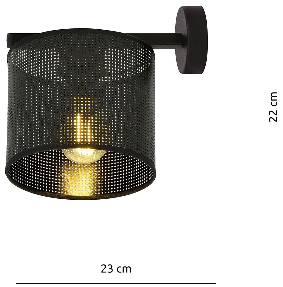 Applique Industrial 1 Luce Cigno In Acciaio Nero E Paralume A Cilindro