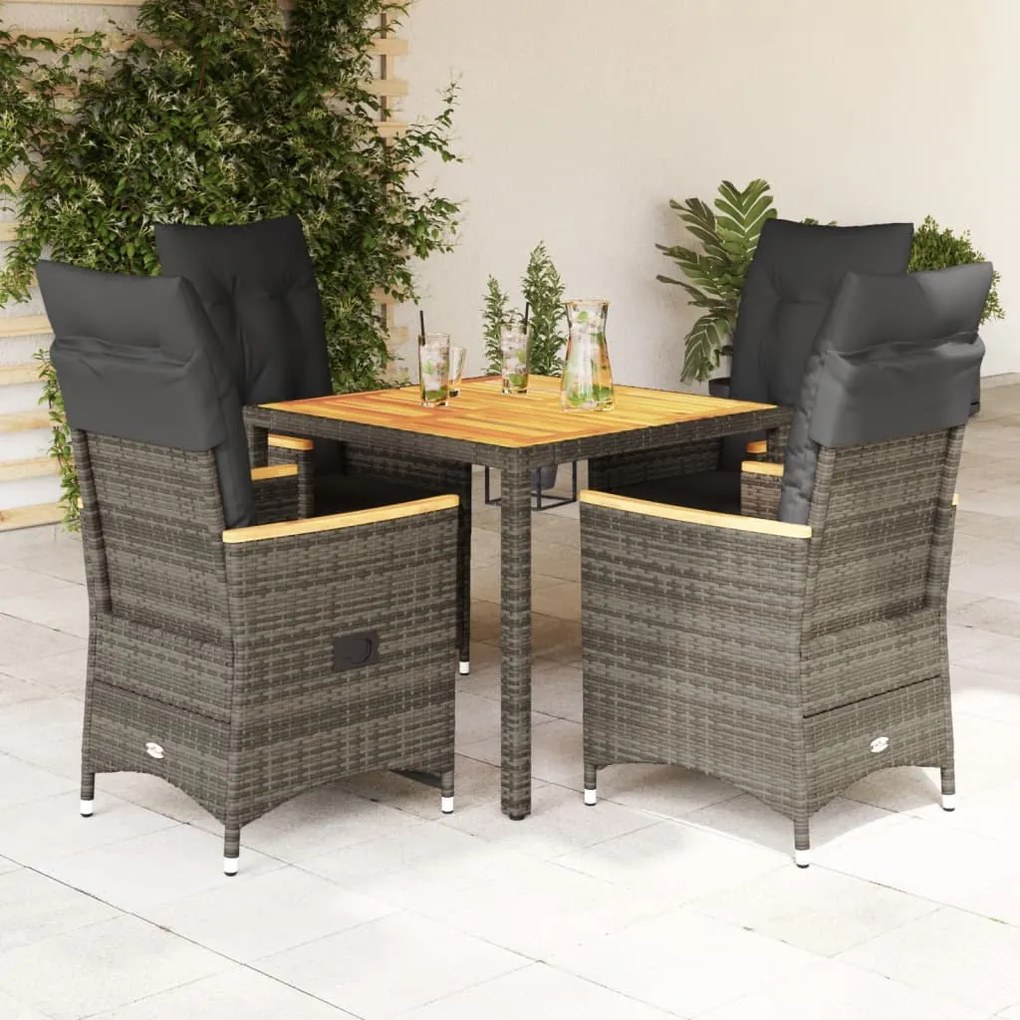 Set Da Pranzo Da Giardino 5 Pz Con Cuscini İn Polyrattan Grigio /