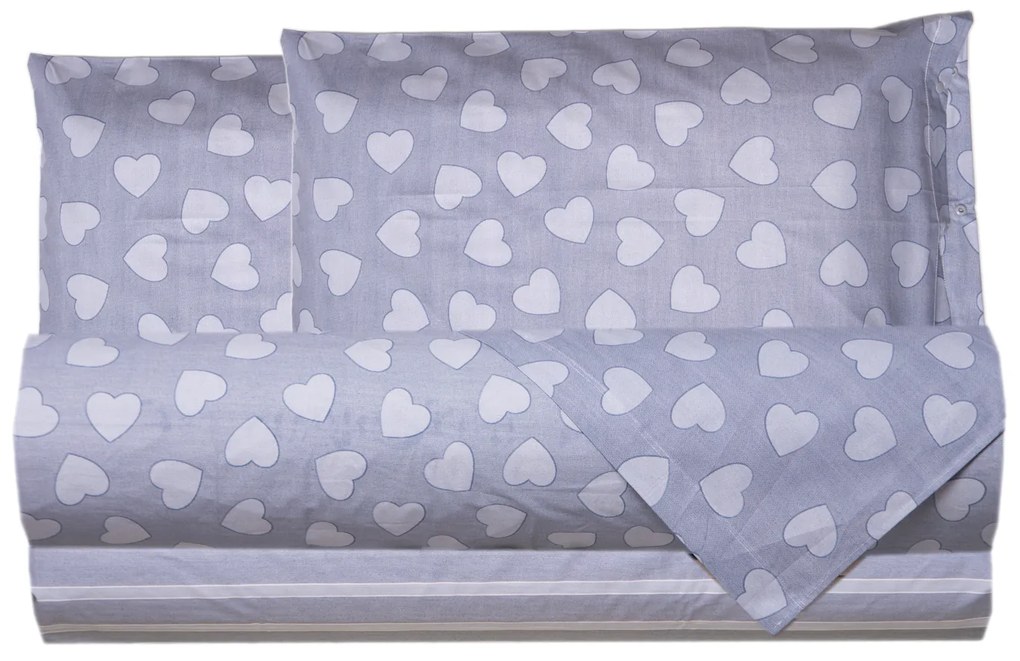 Completo letto matrimoniale cuori azzurro