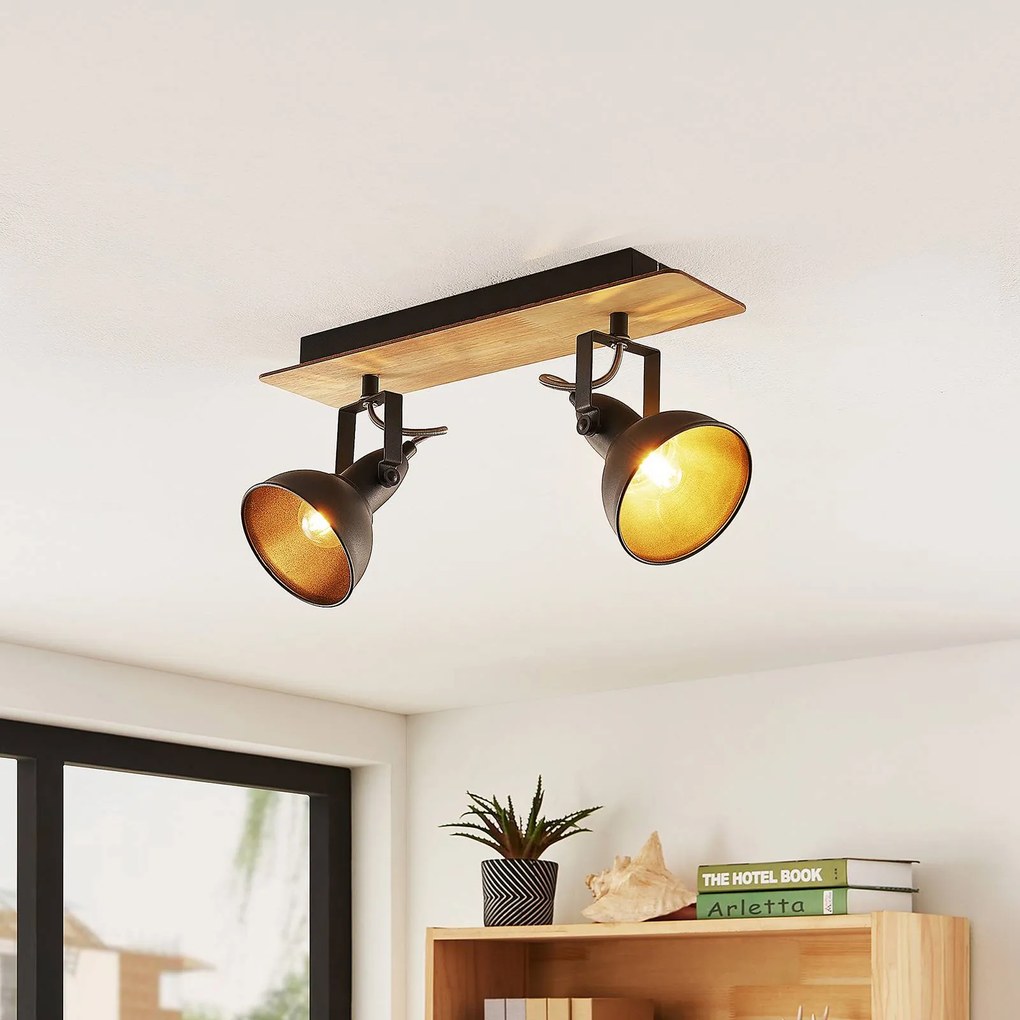 Lindby plafoniera Aylis, a 2 luci, 40 cm, nero, legno, E14