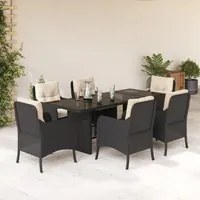 Set da Pranzo da Giardino 7 pz Nero con Cuscini in Polyrattan 3211878