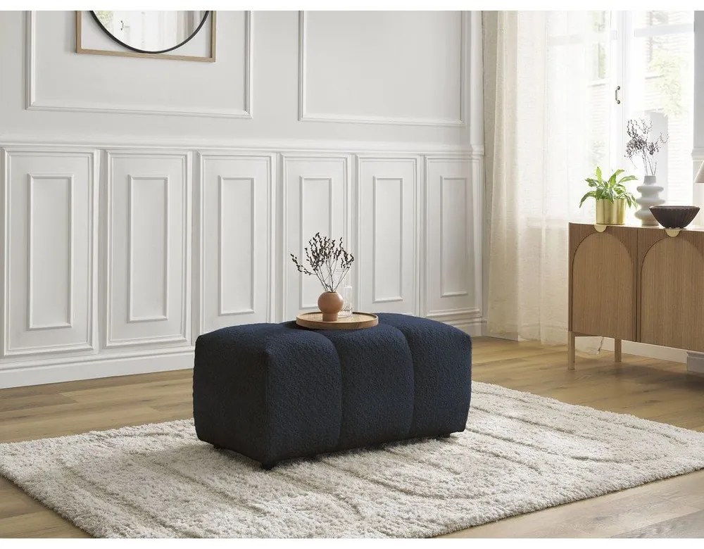 Poggiapiedi blu con rivestimento in bouclé Roxelane – Bobochic Paris