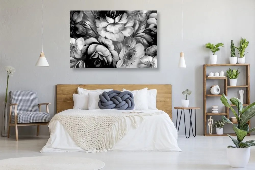 Stampa su tela – Mondo impressionista dei fiori in bianco e nero