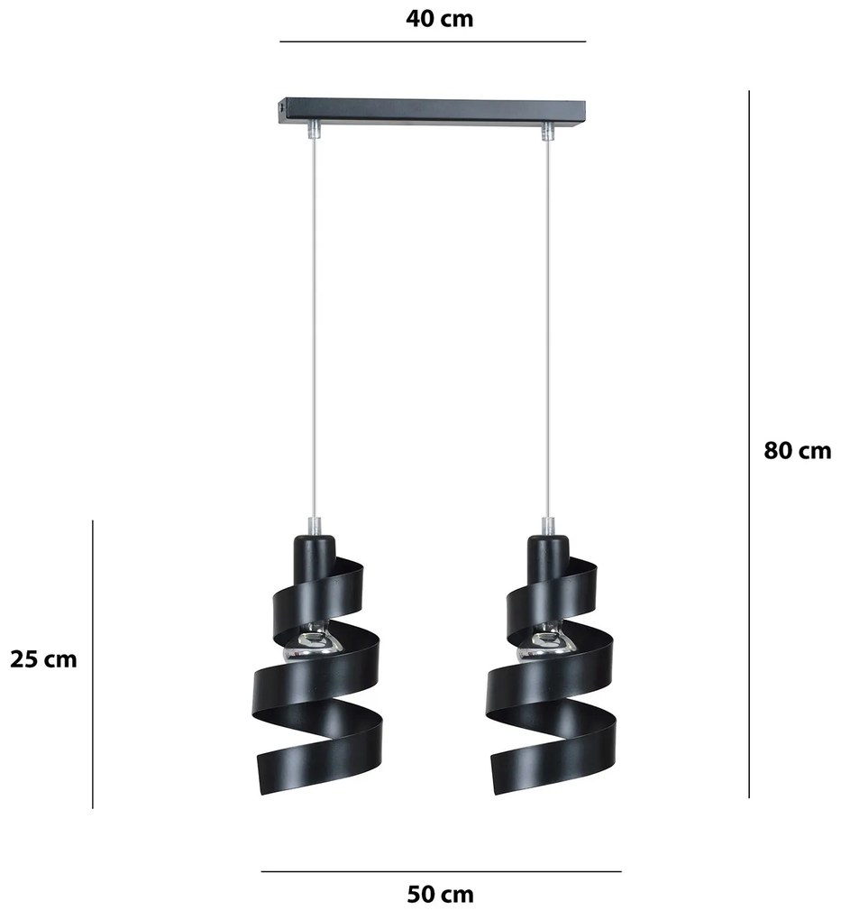 Lampadario Moderno 2 Luci Tristano In Acciaio Nero Con Fasce A Spirale