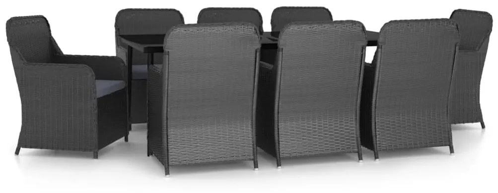 Set mobili da pranzo da giardino 9 pz con cuscini nero