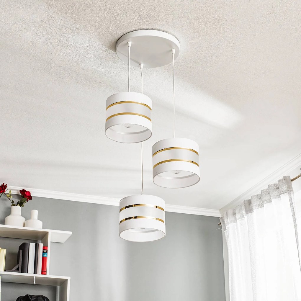 HELAM Lampada a sospensione Helen rotonda bianco-oro 3 luci