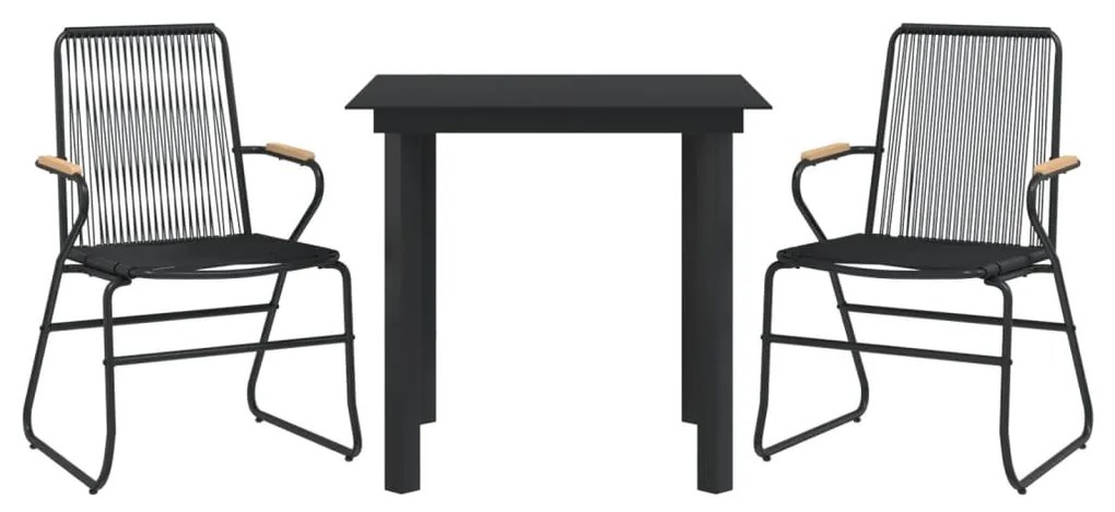 Set da pranzo da giardino 3 pz nero in rattan pvc