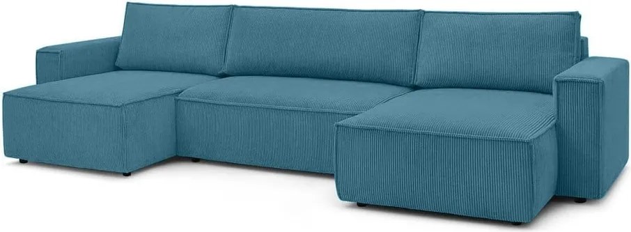 Divano angolare turchese allungabile con rivestimento in velluto a coste Nihad – Bobochic Paris