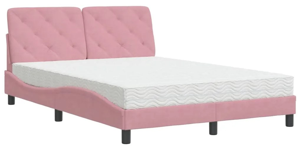 Letto con materasso rosa 140x190 cm in velluto