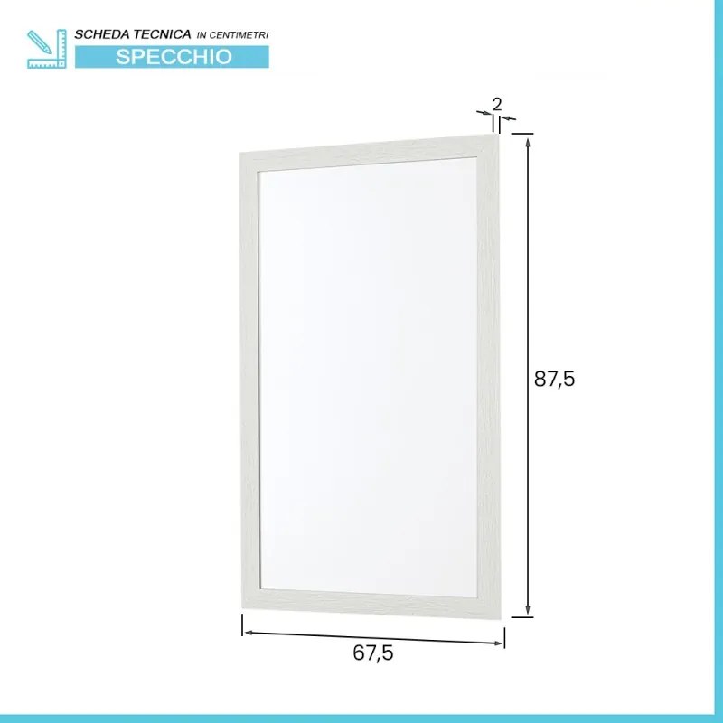 Specchio bagno 67x87 cornice bianco effetto legno reversibile   Wood