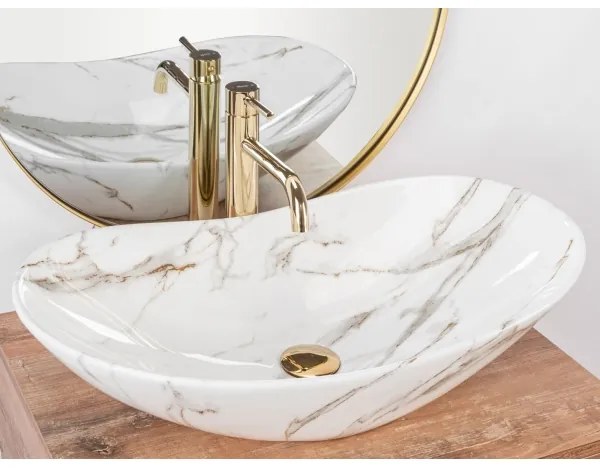 REA-U8597 - Lavabo da appoggio ROYAL 36x62 cm in ceramica, finitura effetto marmo