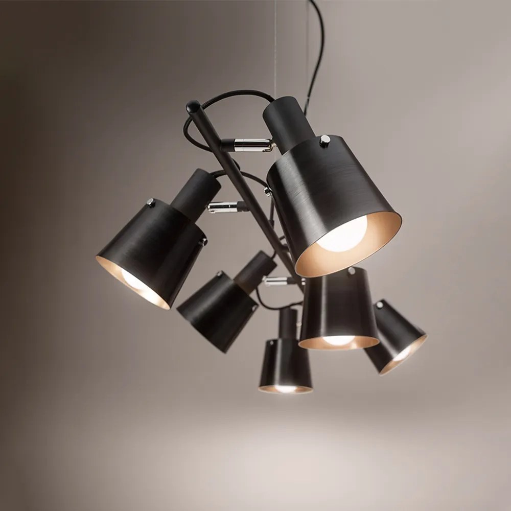 Lampadario In Metallo Contemporaneo Megafono Nero 6 Luci E27