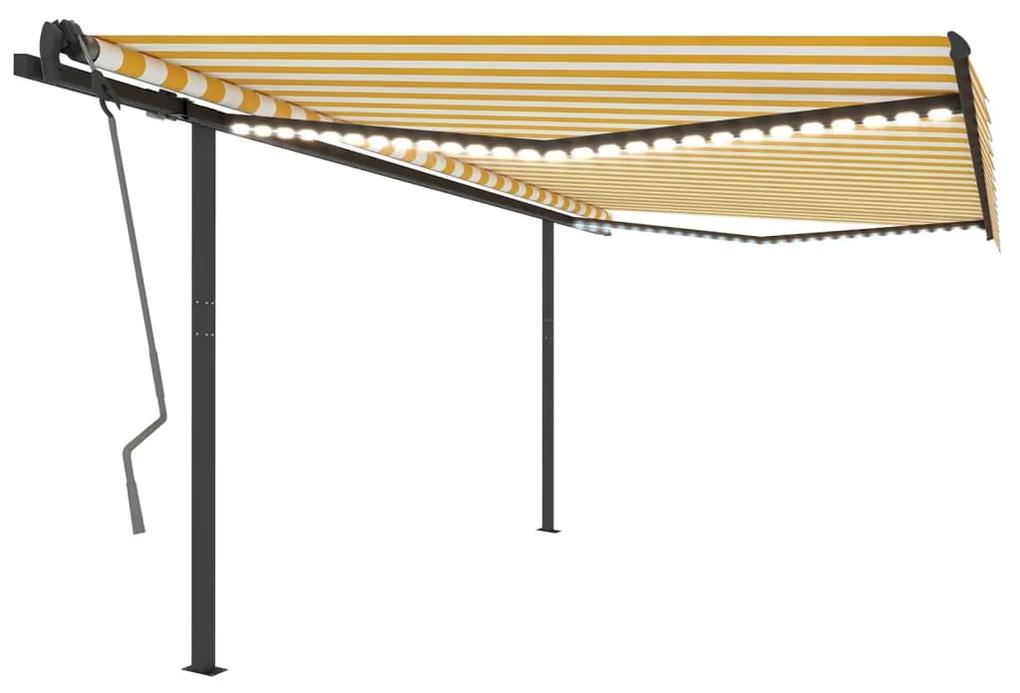 Tenda da Sole Retrattile Manuale con LED 4,5x3 m Gialla Bianca