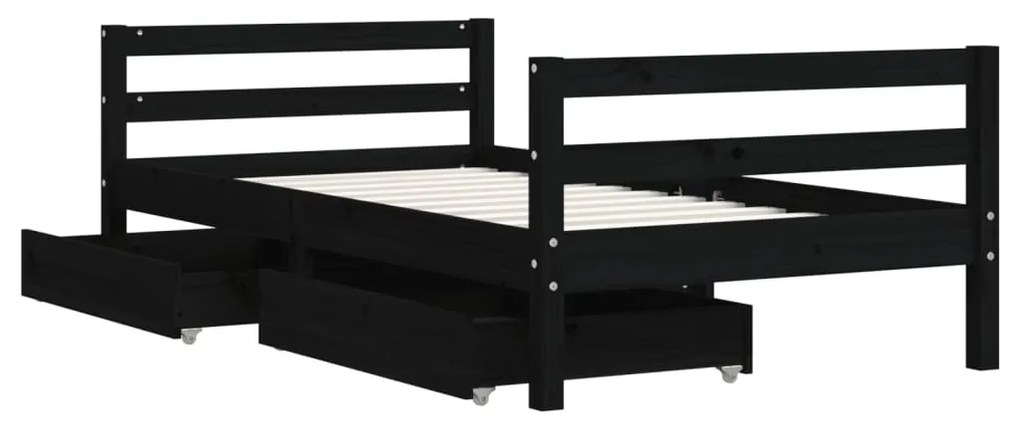 Giroletto per bambini con cassetti nero 80x160 cm massello pino
