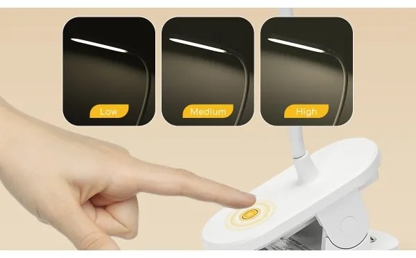 Aigostar - LED Lampada da tavolo ricaricabile dimmerabile con clip LED/2,5W/5V 1200mAh bianco