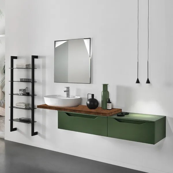 Mobile sospeso bagno con 2 moduli top e lavabo da appoggio - MIXI A
