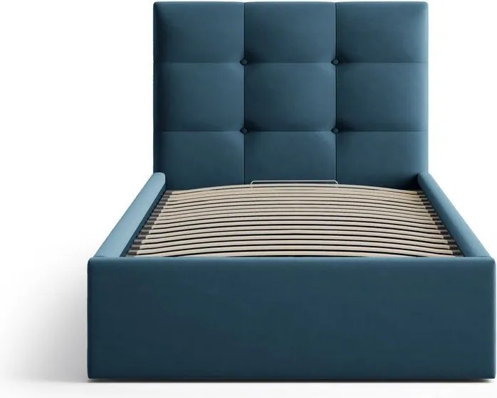 Letto singolo imbottito blu con contenitore con rete inclusa 90x200 cm Phaedra – Micadoni