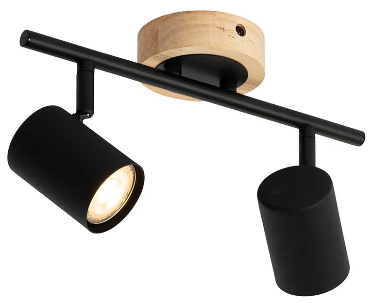 Faretto moderno nero con legno inclinabile 2 luci - Jeana