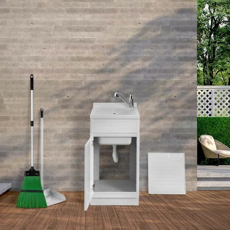 Mobile Lavatoio in Kit 45x60 cm con Vasca in Resina colore Bianco