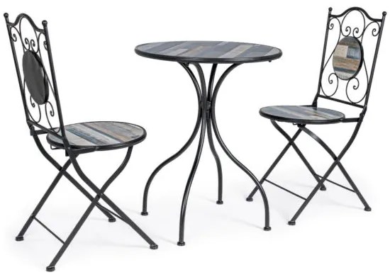 Set Tavolo e Sedie in Ferro e Ceramica Mosaico Houston – 3 Pezzi