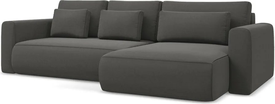 Divano angolare grigio scuro allungabile/con contenitore (con penisola a destra/con chaise lounge) con rivestimento in velluto Kapua – Makamii