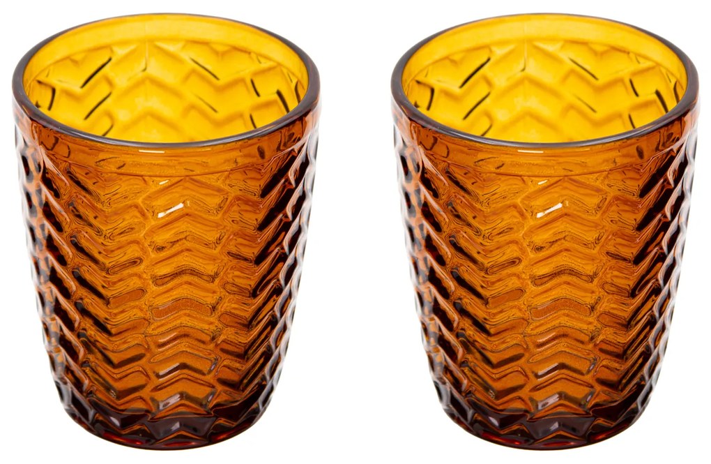 Set 2 bicchieri acqua vetro ambra lavorato Milo