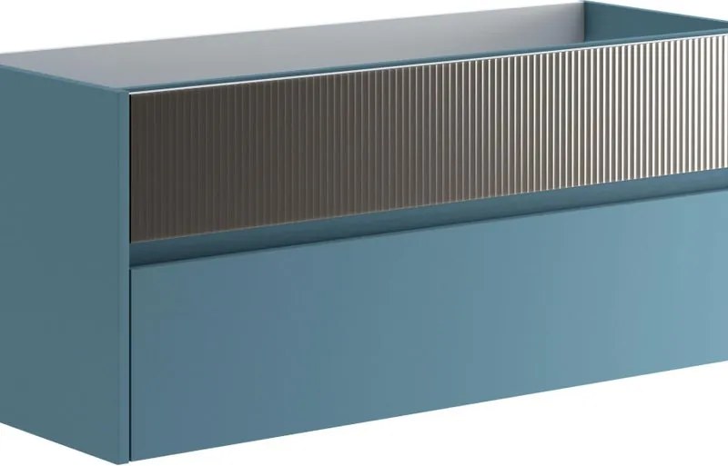 Mobile da bagno sospeso sotto lavabo Niwa 2 cassetti ideale per doppia vasca L 119.5 x H50 x P45.5cm blu pacifico e grigio cannettato