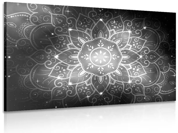 Stampa su tela – Mandala con sfondo galattico in bianco e nero