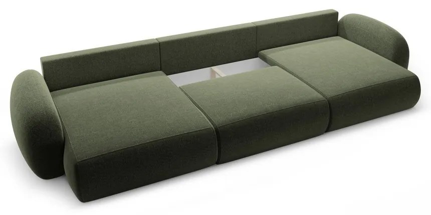 Divano angolare verde allungabile/con contenitore (a U) con rivestimento in ciniglia Tonale – Cosmopolitan Design