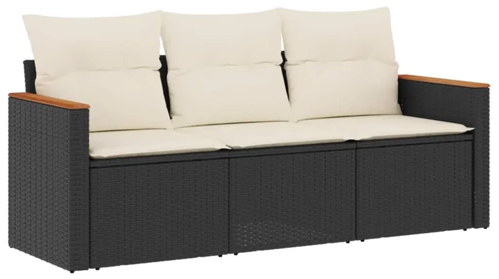 Set Divani da Giardino 3 pz con Cuscini in Polyrattan Nero