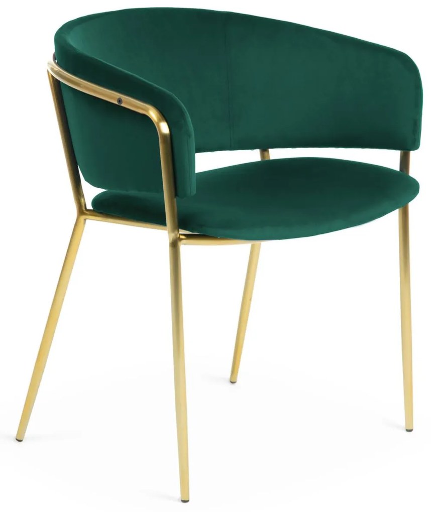 Kave Home - Sedia Runnie in velluto verde con gambe in acciaio verniciate oro