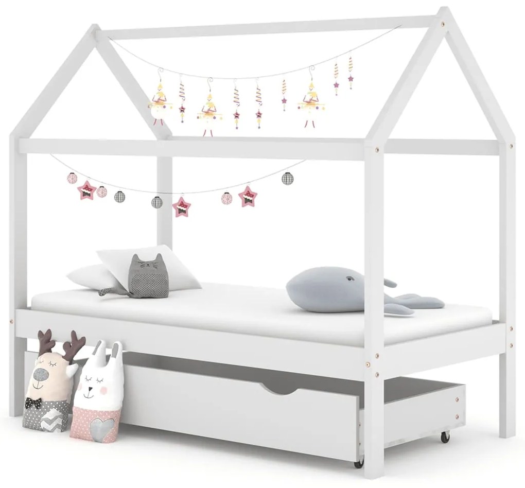 Giroletto Per Bambini Con Cassetto Bianco Legno Pino 80x160 Cm /