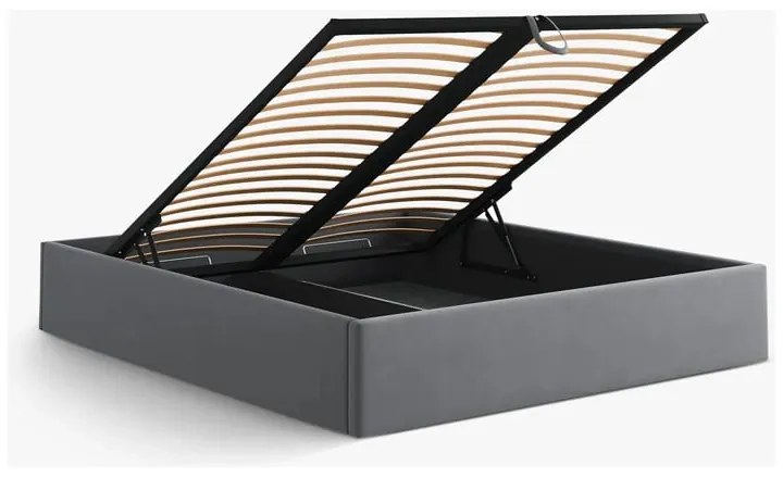 Letto matrimoniale imbottito grigio con contenitore/senza testiera con rete inclusa 200x200 cm Susan – Micadoni