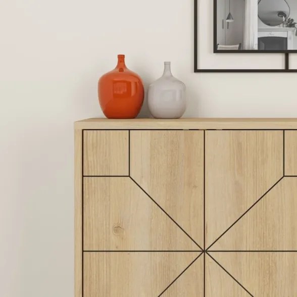 Madia Moderna 4 Ante 123 Cm Design Geometrico Piedi Metallici Dune Rovere