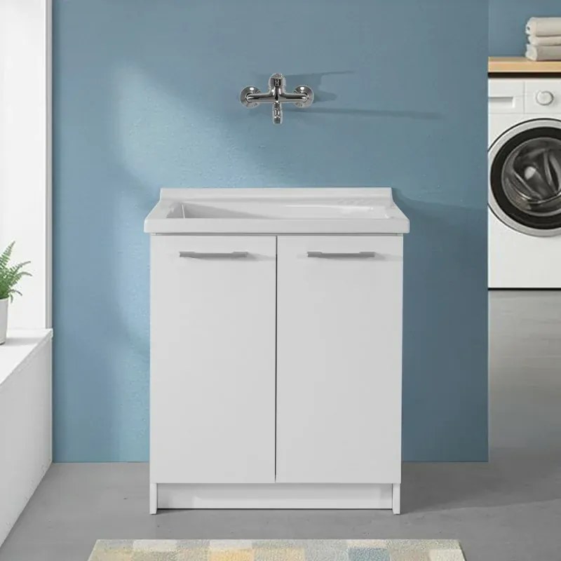 Mobile lavatoio 75x61 cm a due ante con vasca in ceramica Revine