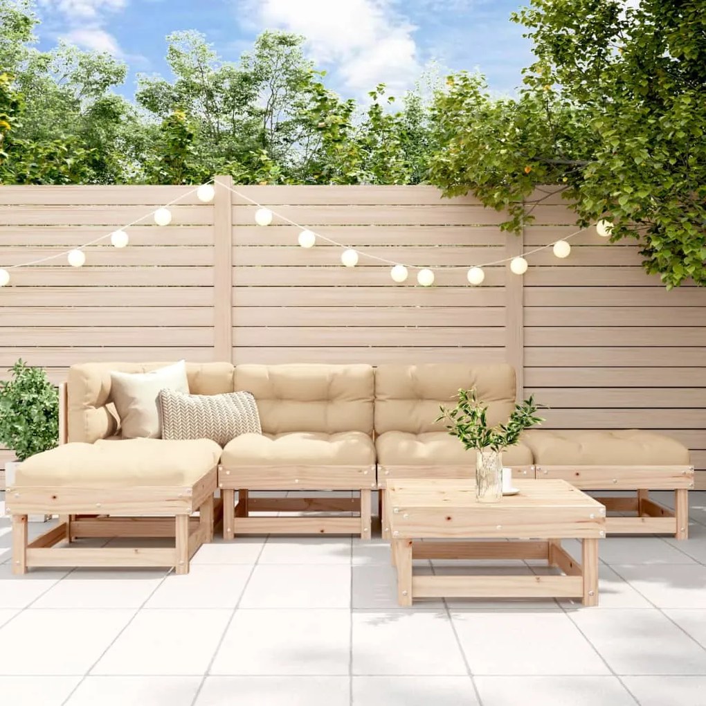 Set divani da giardino 6 pz con cuscini in legno massello