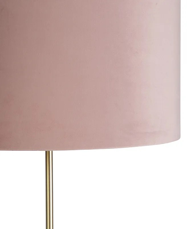 Lampada da terra oro/ottone con paralume in velluto rosa 40/40 cm - Parte