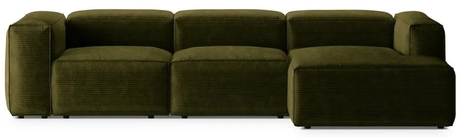 Divano angolare verde (con penisola a destra/con chaise lounge) con rivestimento in velluto a coste Bergamo – Cosmopolitan Design