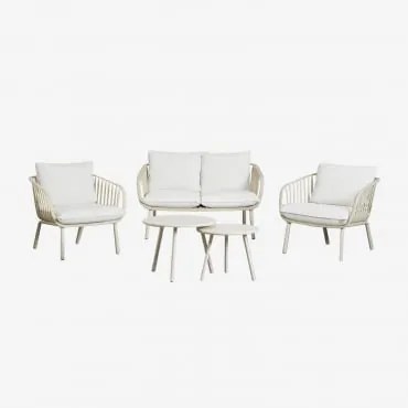 Set Da Giardino Con Divano 2 Posti, 2 Poltrone E 2 Tavolini In Ferro E Polipropilene Aradina Style Beige Lino - Sklum
