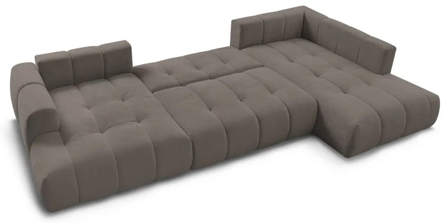 Divano angolare grigio tortora allungabile e con contenitore (penisola a destra/a U) con rivestimento in ciniglia Fuji – Bobochic Paris