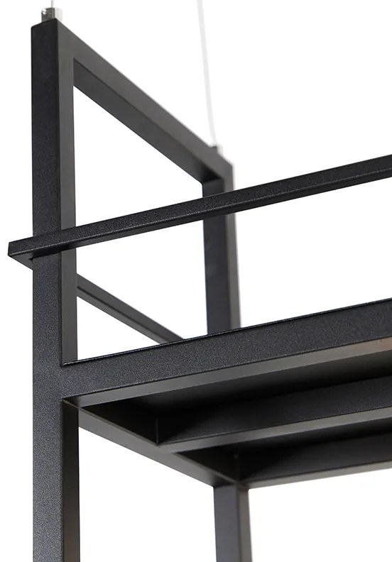 Lampada a sospensione intelligente nera con mensola grande 4 luci incl. Wifi G95 - Cage Rack