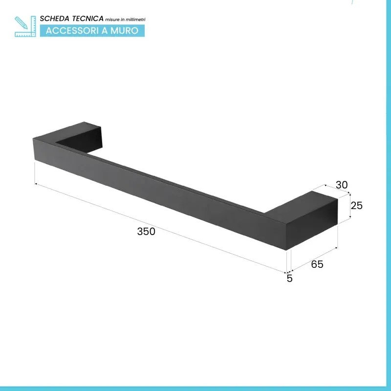 Porta asciugamani diritto da muro L 35 cm in alluminio Nero Sky