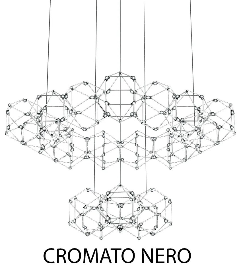 Lampadario A Sospensione Moderno Lucciola Metallo Cromato Nero Led 20 Esagoni