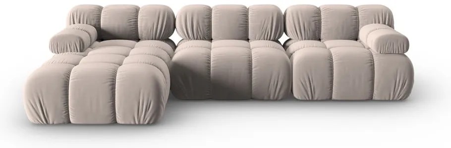 Divano angolare componibile in marrone chiaro (con penisola a sinistra) con rivestimento in velluto Bellis – Micadoni