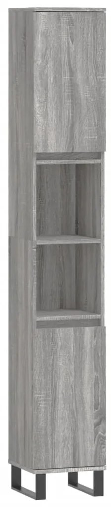 Set mobili da bagno 3 pz grigio sonoma in legno multistrato