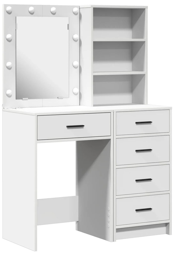 Set di due pezzi per il tavolo da trucco con led in legno ingegnerizzato bianco