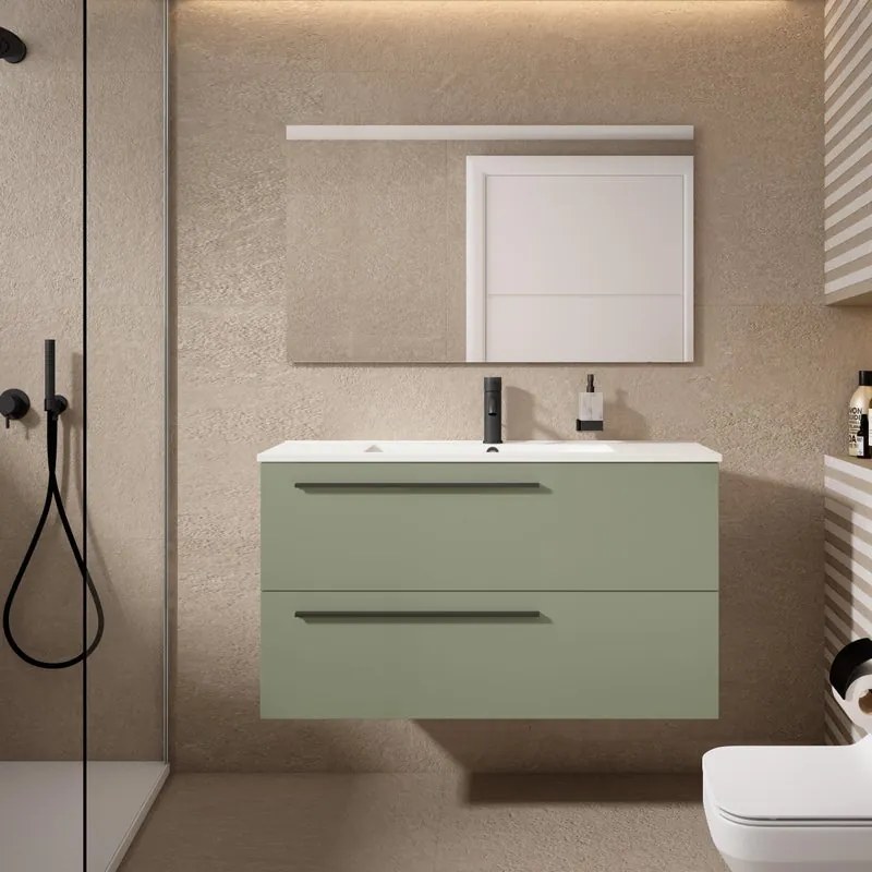 Mobile da bagno sospeso sotto lavabo L 100 x H 55 x P 45 cm verde laccato opaco, 2 cassetti VISOBATH Mia