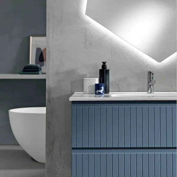 Mobile da bagno sospeso moderno con base 100 ARTICO con 2 cassetti e lavabo BLU