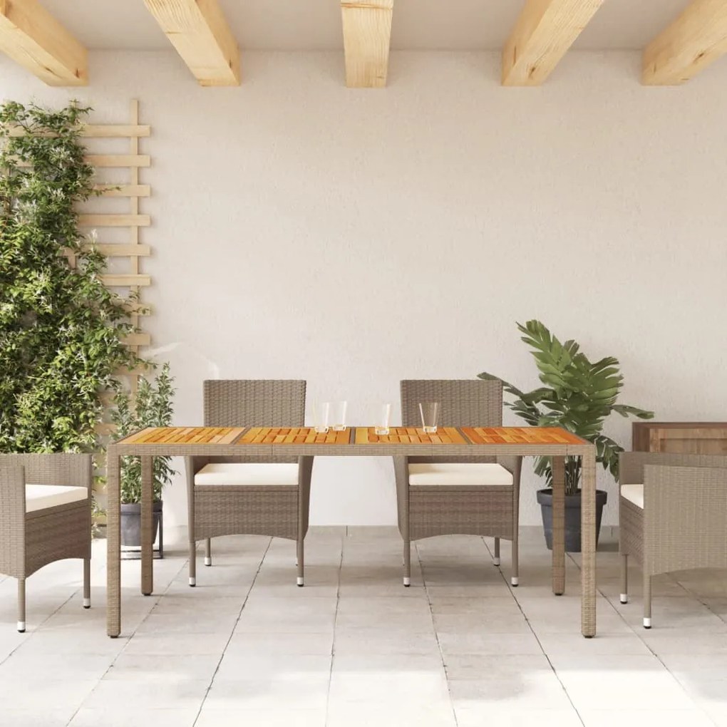 Tavolo da giardino beige 190x90x75cm polyrattan legno di acacia