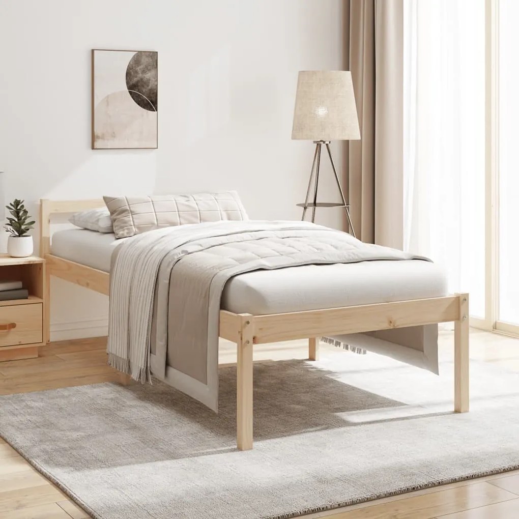 Letto Per Anziani 90x200 Cm İn Legno Massello Di Pino /